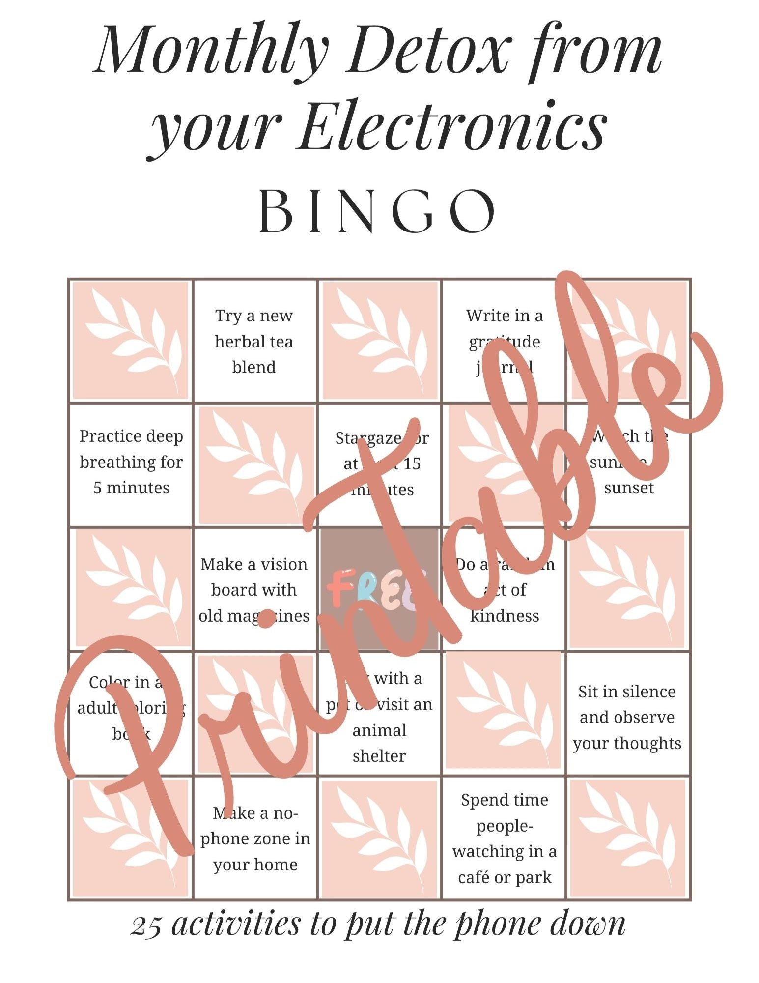 Monthly Unplug From Electronics Bingo (Printable Download)